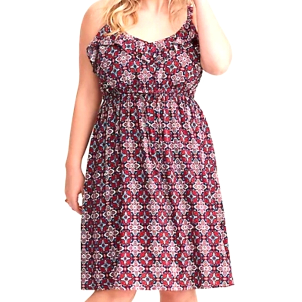 Torrid Red Navy Green Ruffled Challis Spring Summer Boho Sundress Size 3X